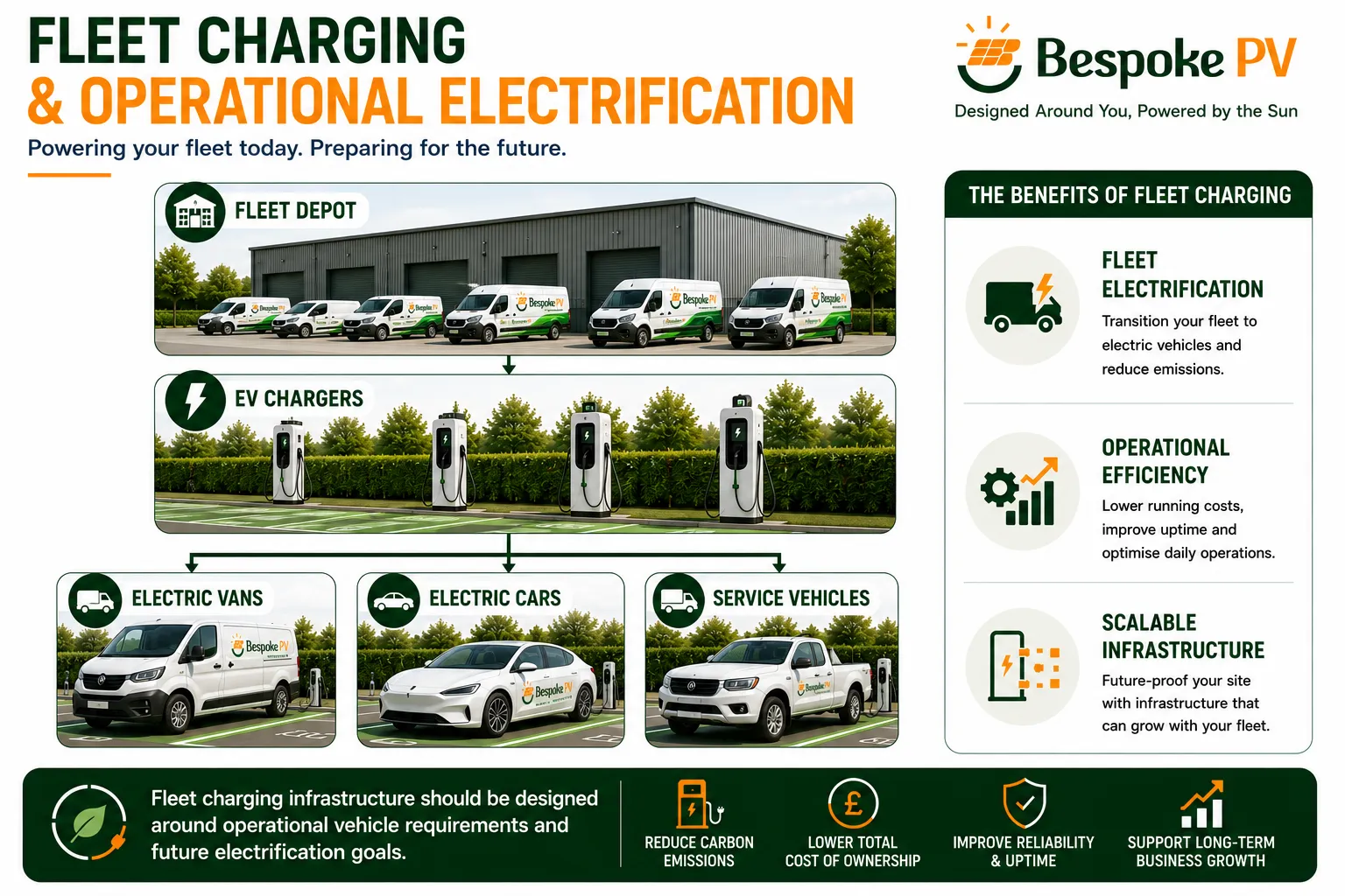 Diagram showing commercial fleet charging infrastructure supporting operational vehicles