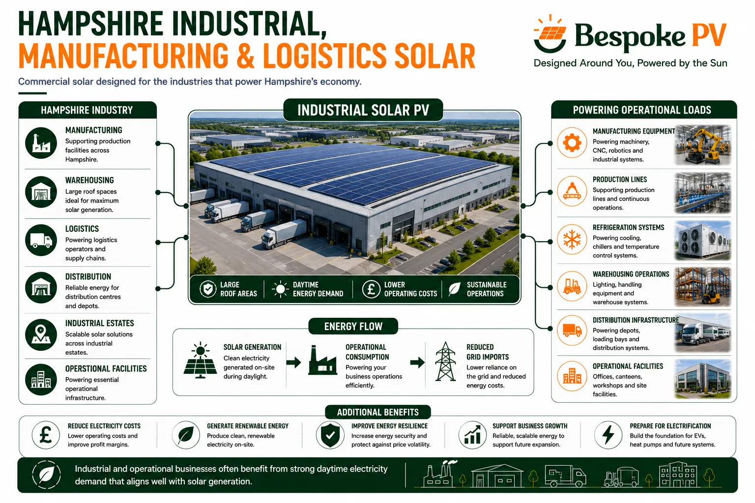 Industrial and logistics businesses using commercial solar PV in Hampshire