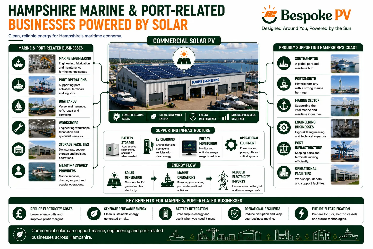 Commercial solar supporting marine and port-related businesses in Hampshire