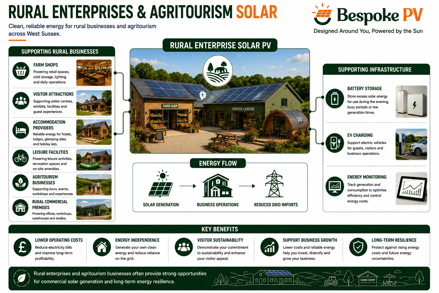 Commercial solar supporting rural enterprises, agritourism businesses and visitor-focused operations in West Sussex