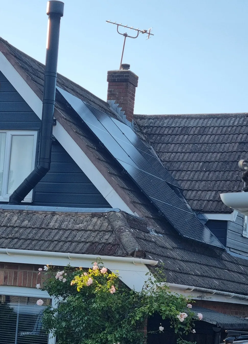 View of solar panels installed on the east facing roof of a property in Cowplain