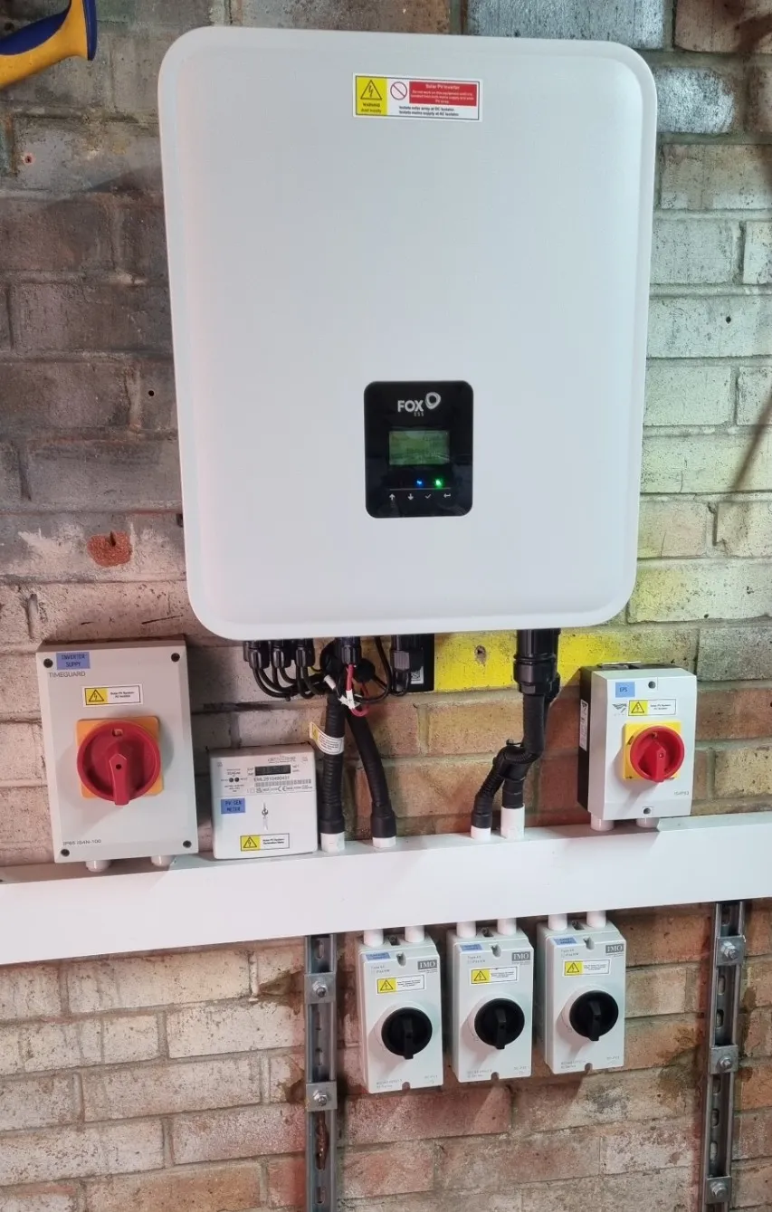 Fox ESS inverter installed inside a garage in Cowplain