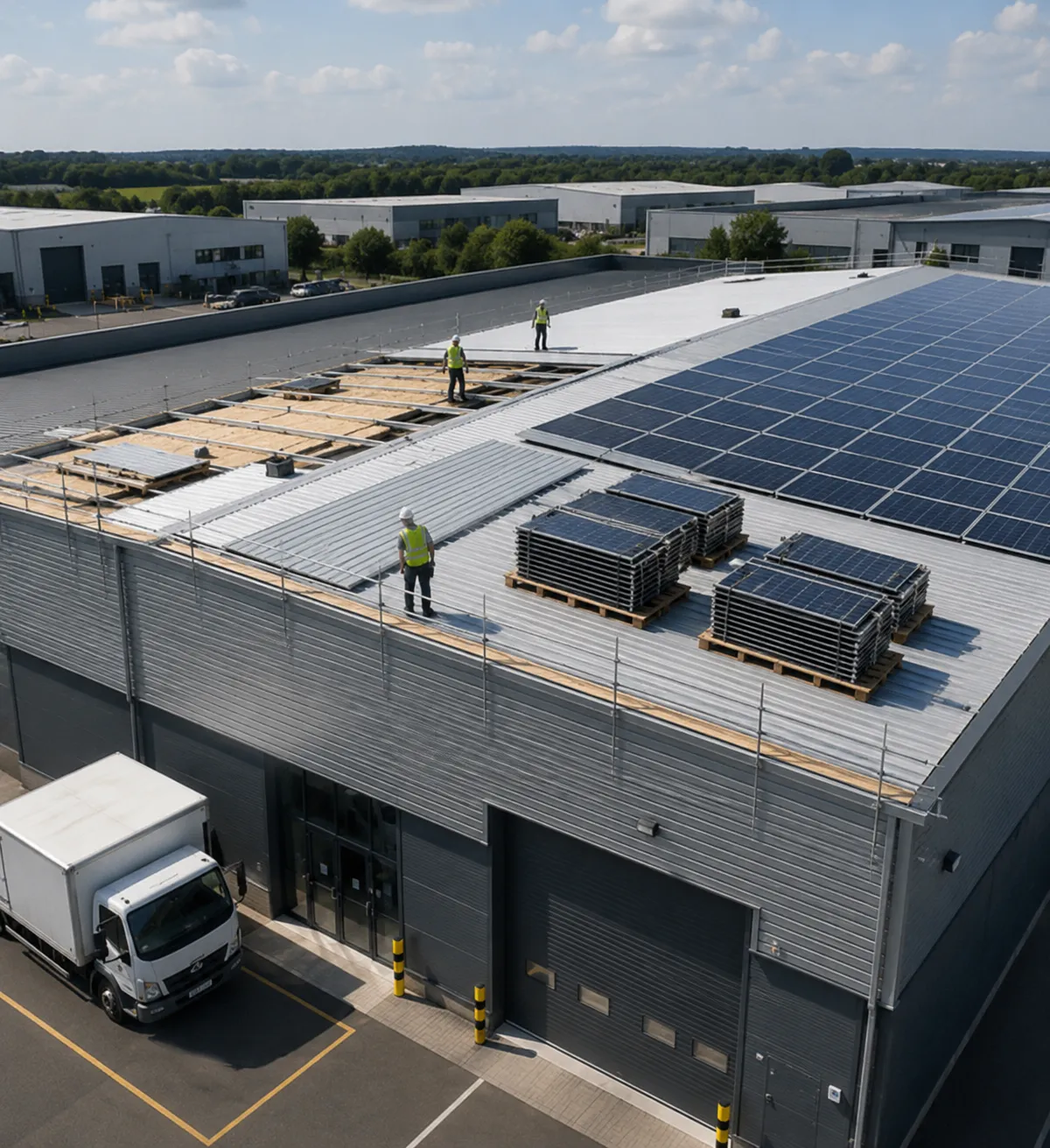 Commercial roof works involving solar PV