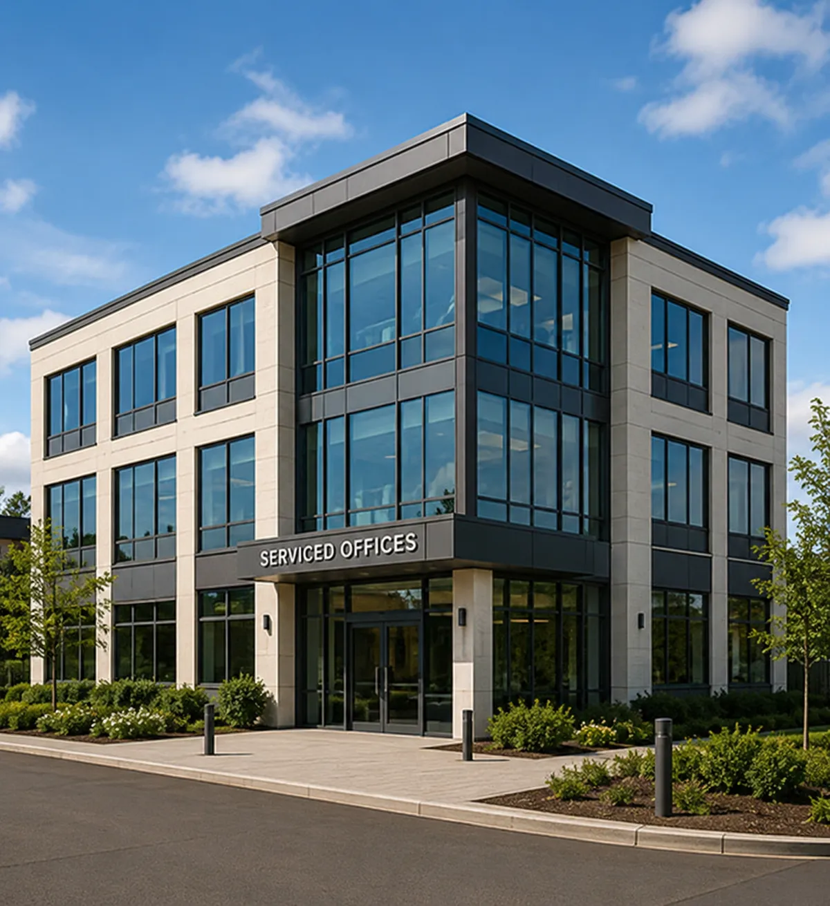 Commercial office building with workplace EV charging infrastructure