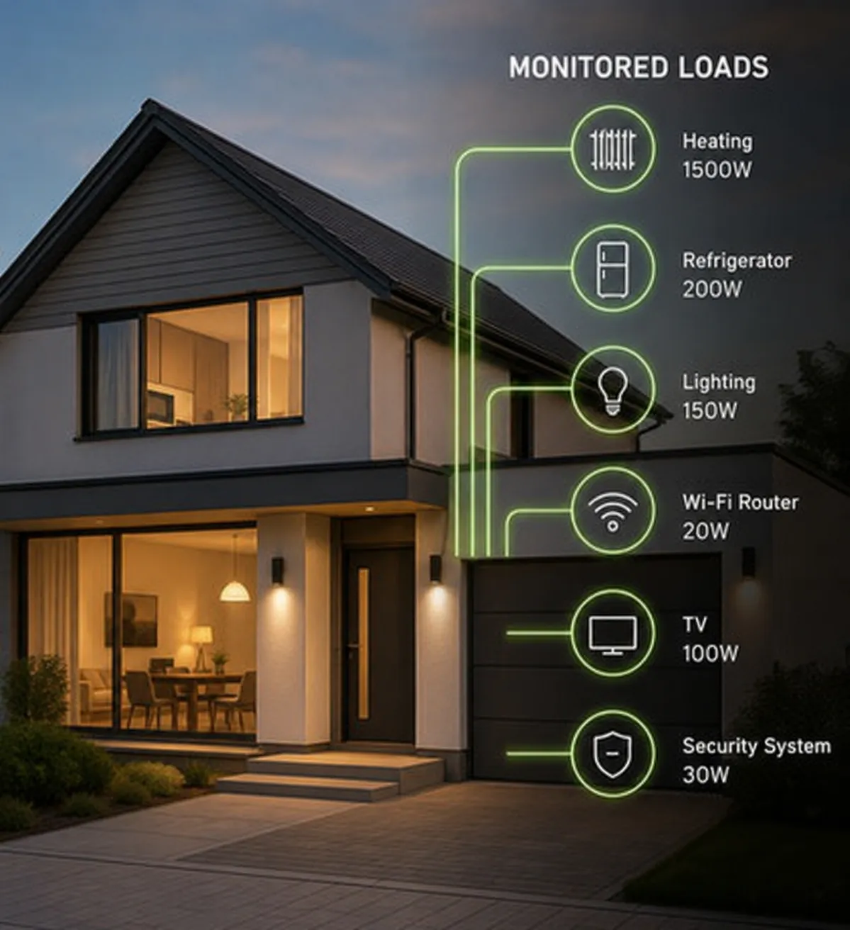 Property using monitored electrical loads to plan backup power requirements