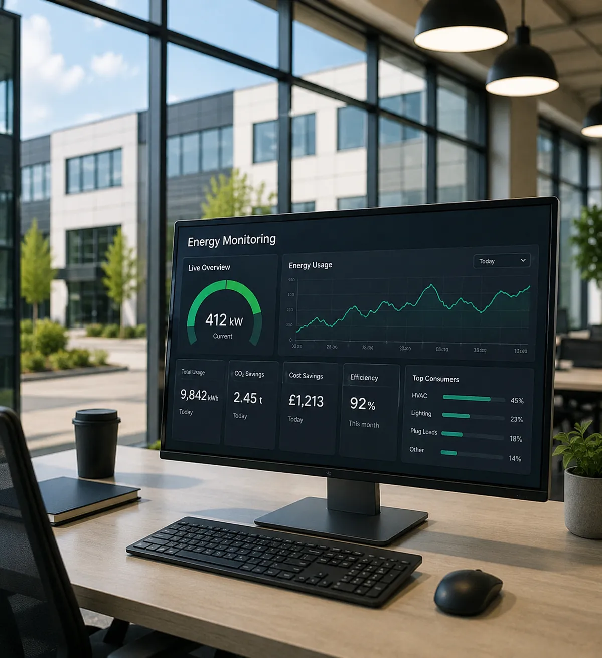 Commercial premises with energy monitoring dashboard