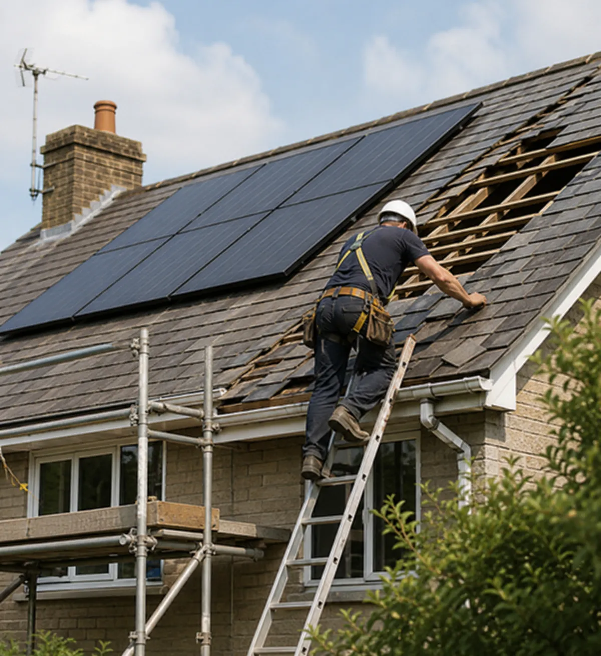 Roof repair project involving solar PV
